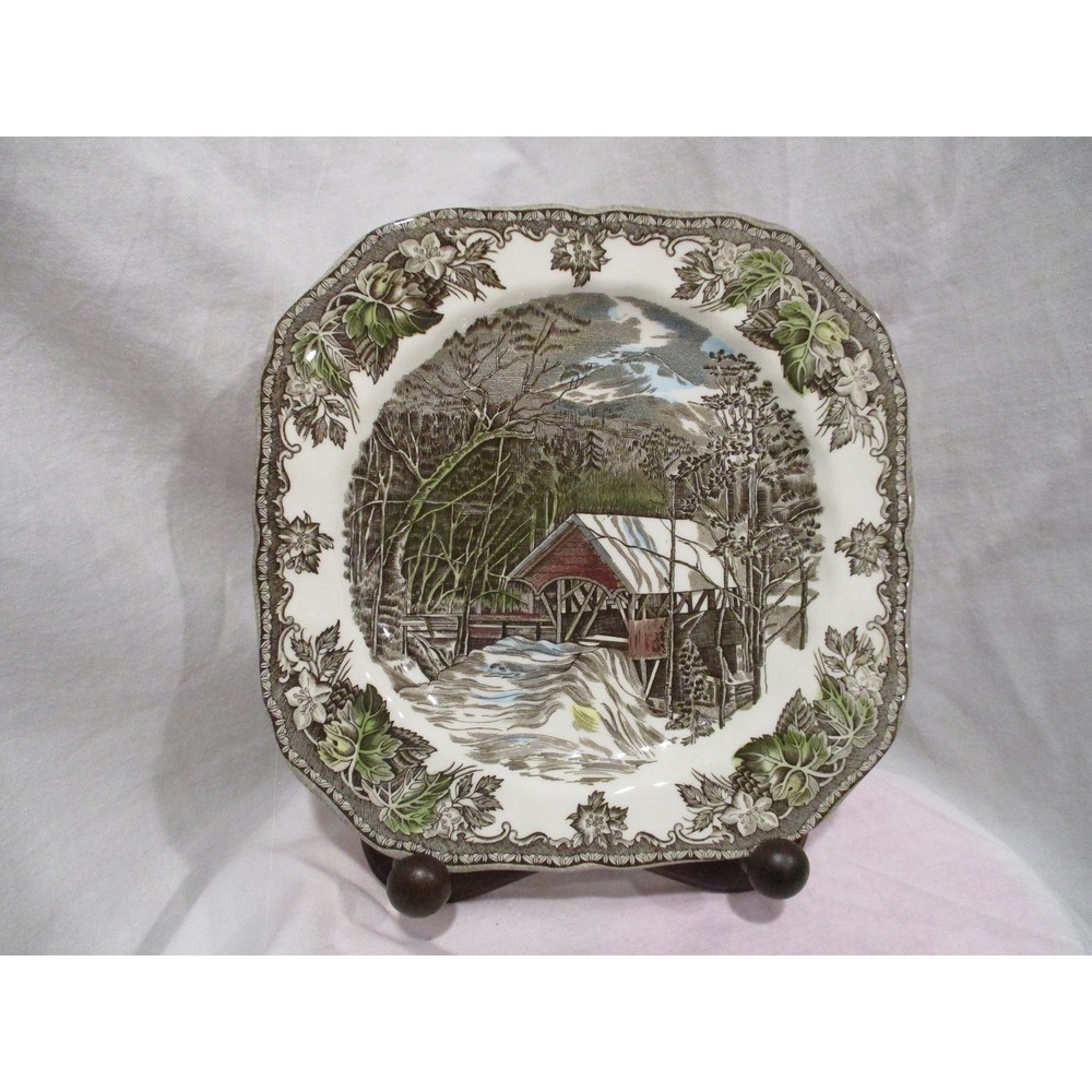 Plate, Vintage Covered Bridge Square plate by Johnson Bros made‎ in England
